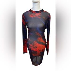 AKIRA Mesh Dark Clouds Sexy Tie Sides ♥️ Women’s Party Dress or Swim Cover Up M